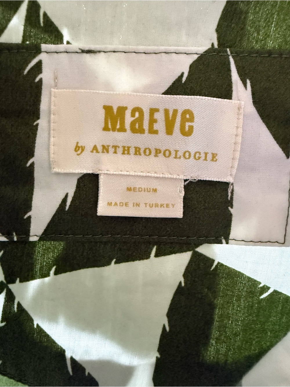Anthropologie Maeve Olive Green and White Geometric Button Shirt - Picture 4 of 4